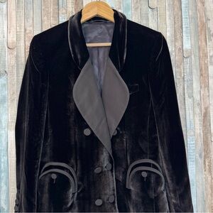 Blaze Milano 8 Double Breasted Herringbone Velvet Blazer Smoking Jacket Long